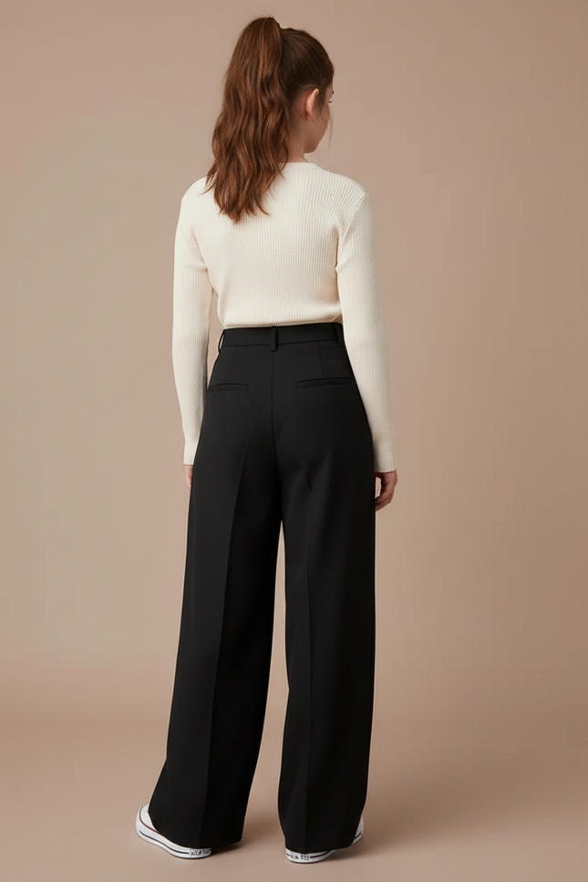 Pantalon À Pince Noir Ample Plissé Confortable Fille - Polyester - vue 2