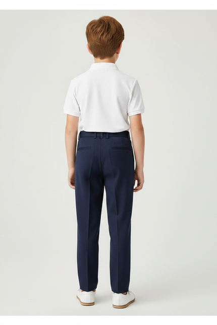 Pantalon À Pince Bleu Marine Plissé Droit Enfant - Gabardine - vue 2