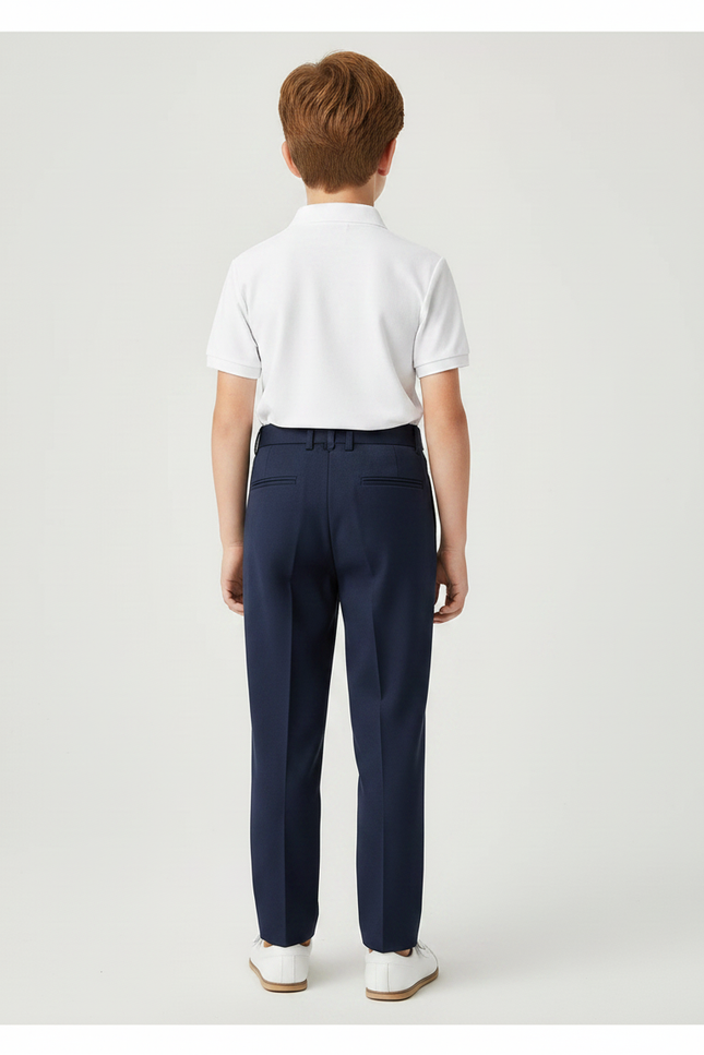 Pantalon À Pince Bleu Marine Plissé Droit Enfant - Gabardine - vue 2