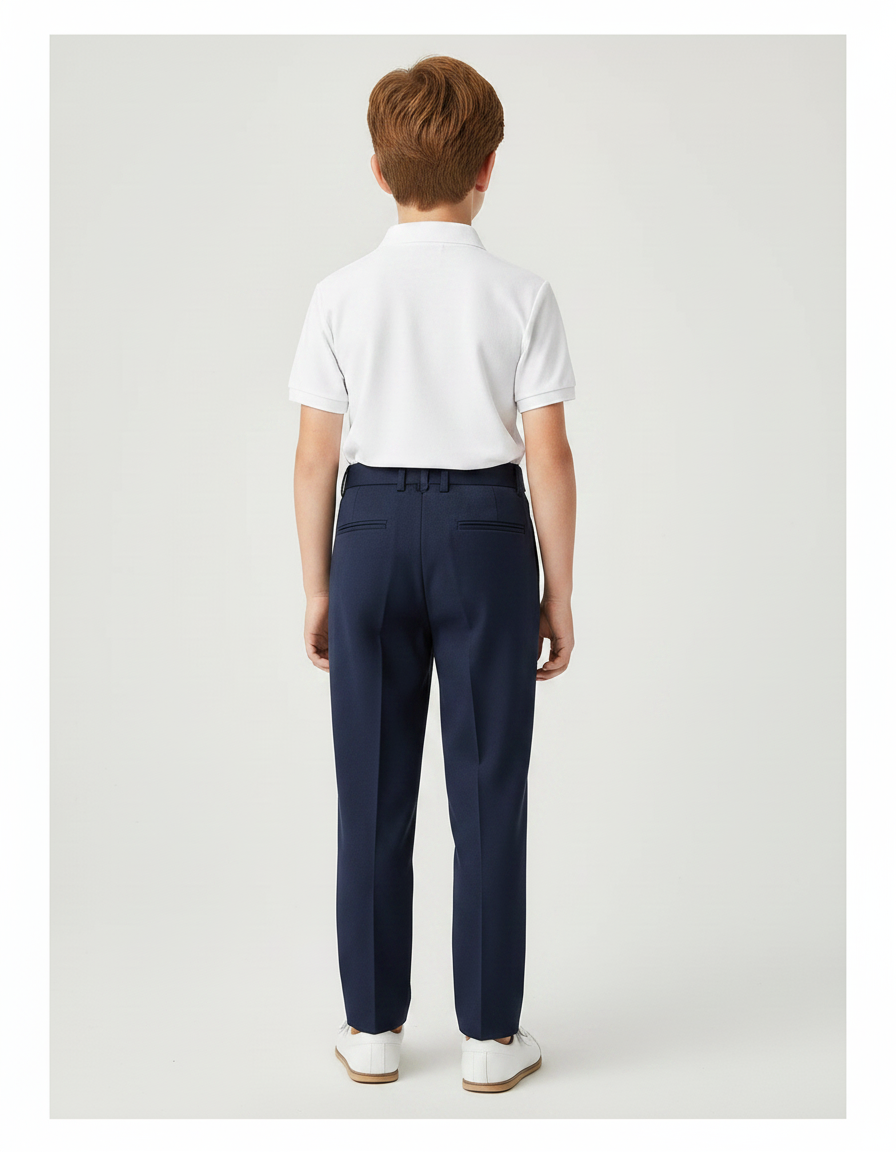 Pantalon À Pince Bleu Marine Plissé Droit Enfant - Gabardine - vue 2