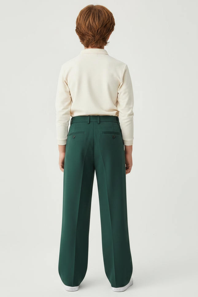 Pantalon À Pince Vert Foncé Ample Plissé Garçon Élégant - Gabardine - vue 2