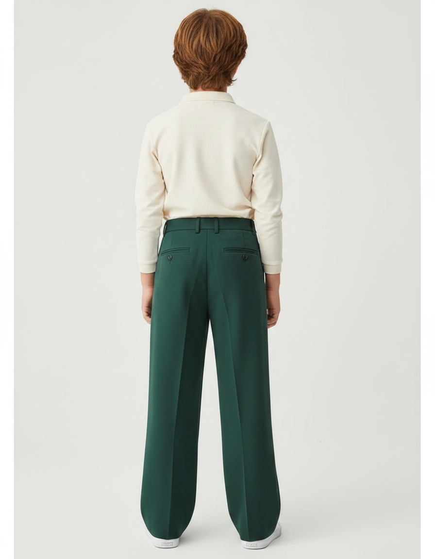 Pantalon À Pince Vert Foncé Ample Plissé Garçon Élégant - Gabardine - vue 2