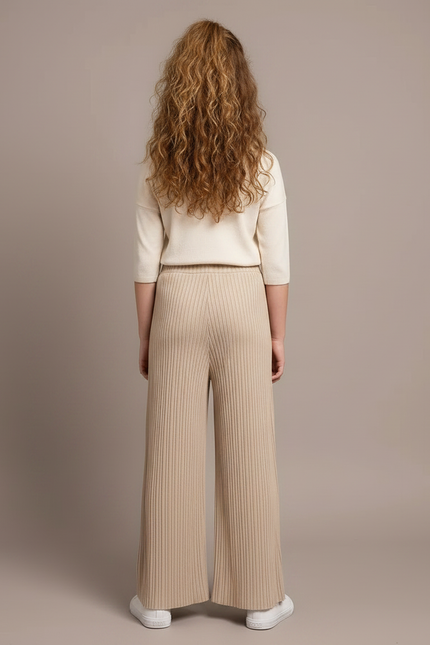 Pantalon À Pince Plissé Beige Ample Côtelé Décontracté - Maille - vue 2