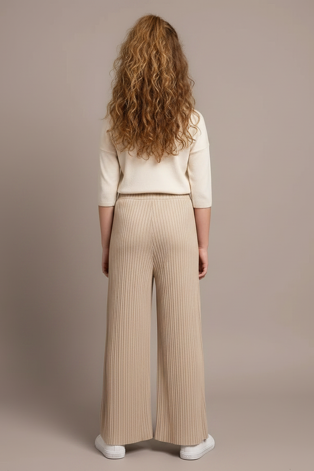 Pantalon À Pince Plissé Beige Ample Côtelé Décontracté - Maille - vue 2