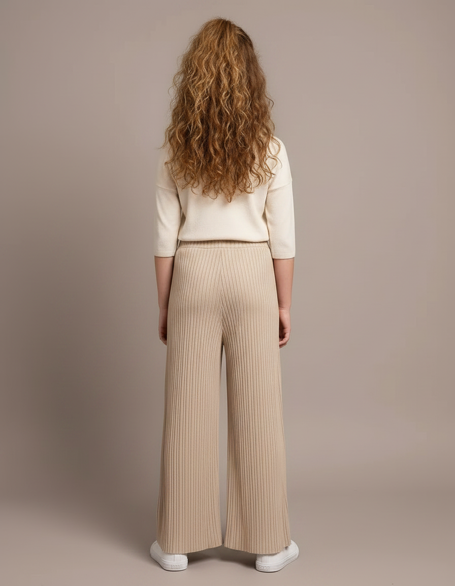Pantalon À Pince Plissé Beige Ample Côtelé Décontracté - Maille - vue 2