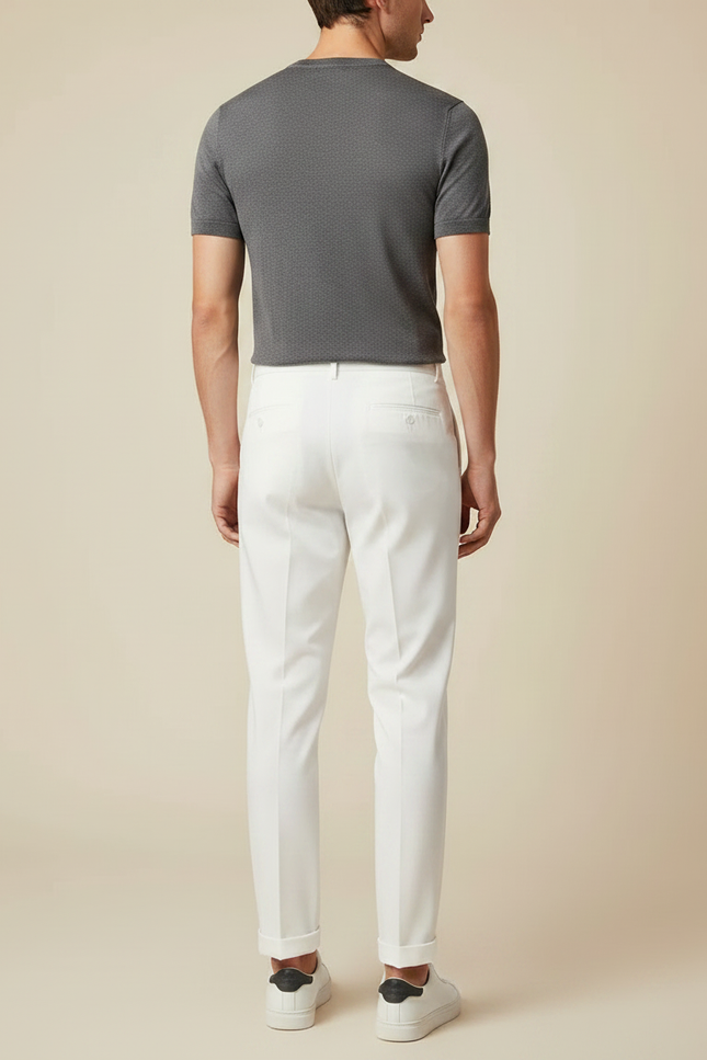Pantalon À Pince Blanc Plissé Tapered Élégant Homme - Gabardine - vue 2