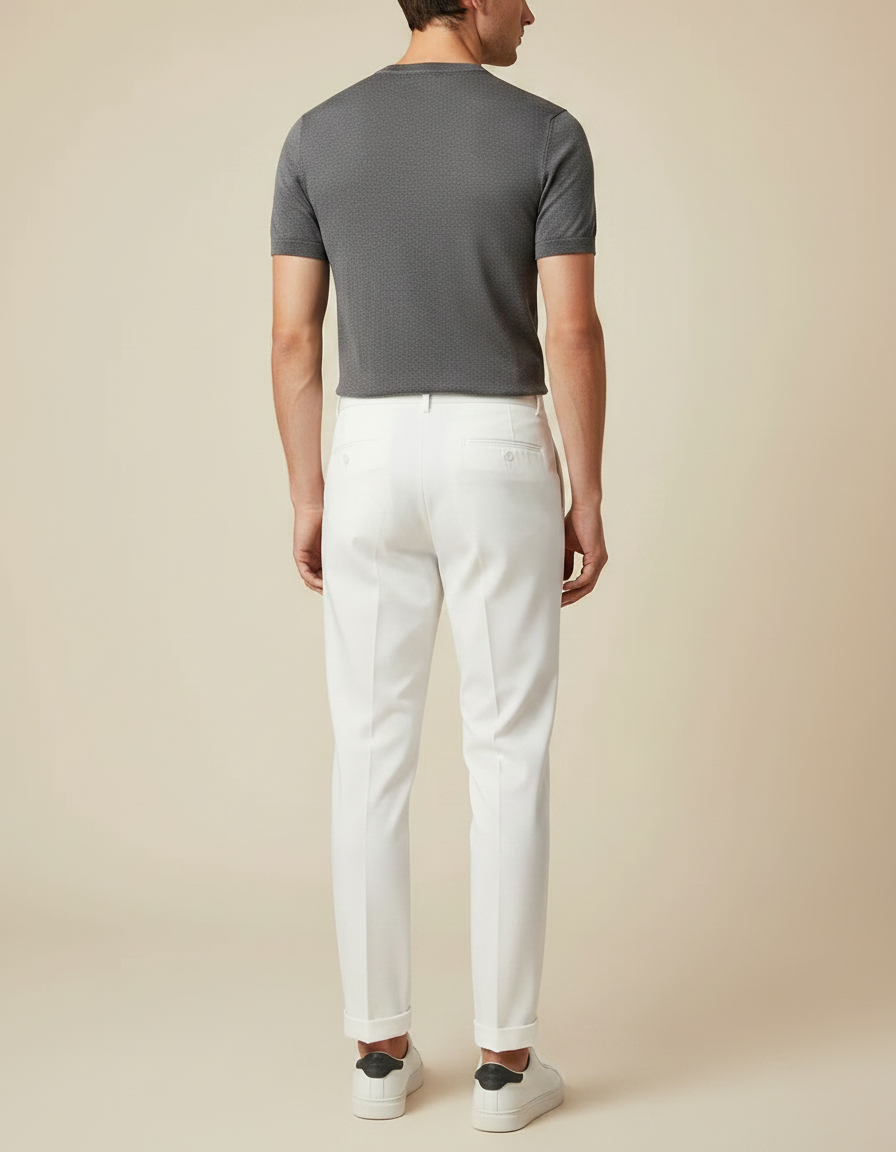 Pantalon À Pince Blanc Plissé Tapered Élégant Homme - Gabardine - vue 2