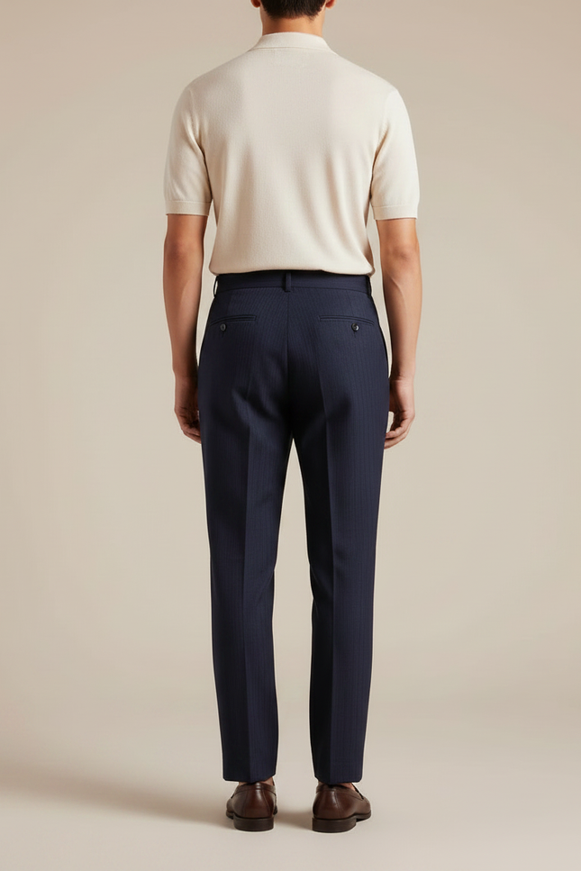 Pantalon À Pince Bleu Marine Rayé Plissé Élégant Homme - Laine - vue 2