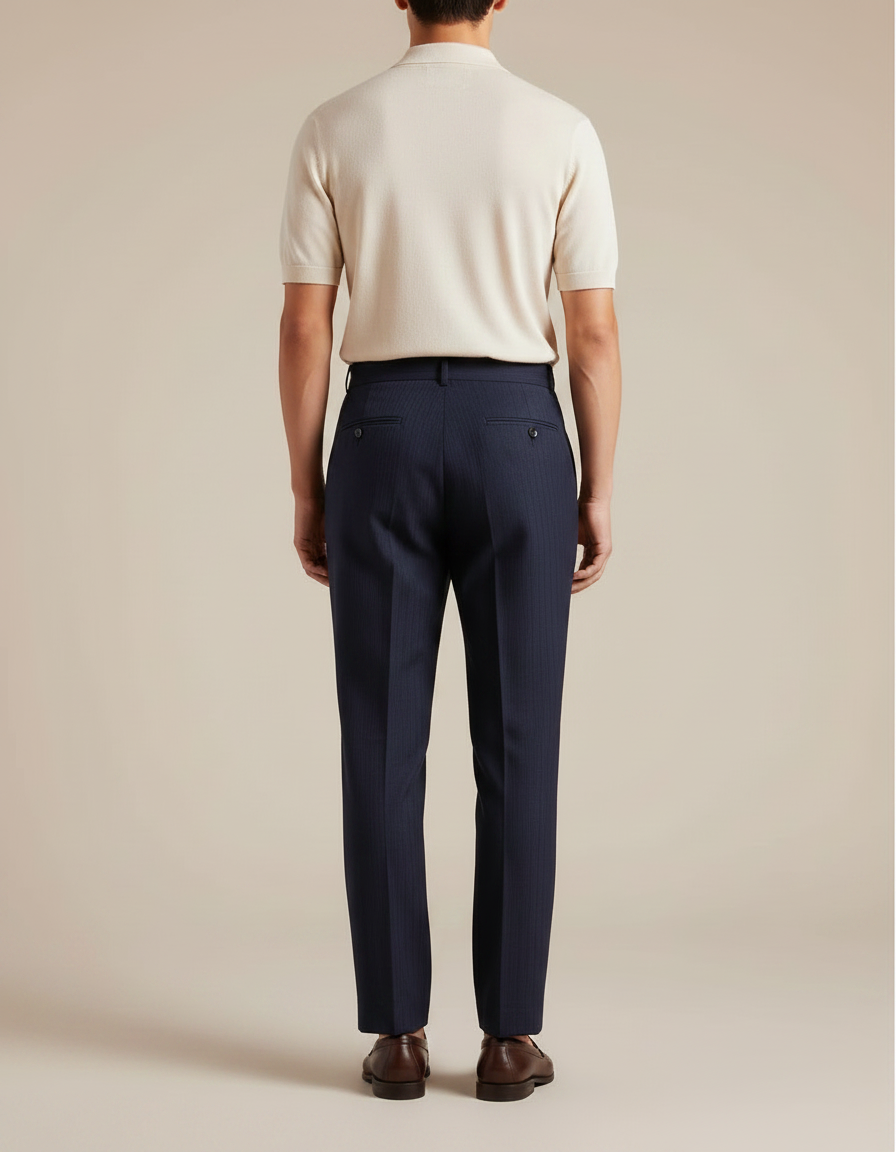 Pantalon À Pince Bleu Marine Rayé Plissé Élégant Homme - Laine - vue 2