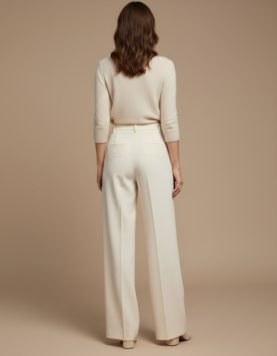 Pantalon À Pince Crème Ample Plissé Taille Haute - Beige Gabardine - vue 2