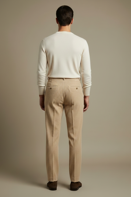 Pantalon À Pince Beige Côtelé Droit Plissé Élégant - Cordé - vue 2