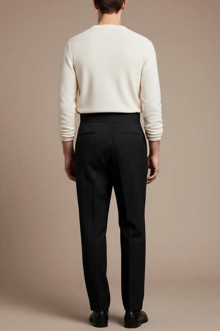 Pantalon À Pince Noir Droit Homme Élégant Taille Haute - Gabardine - vue 2