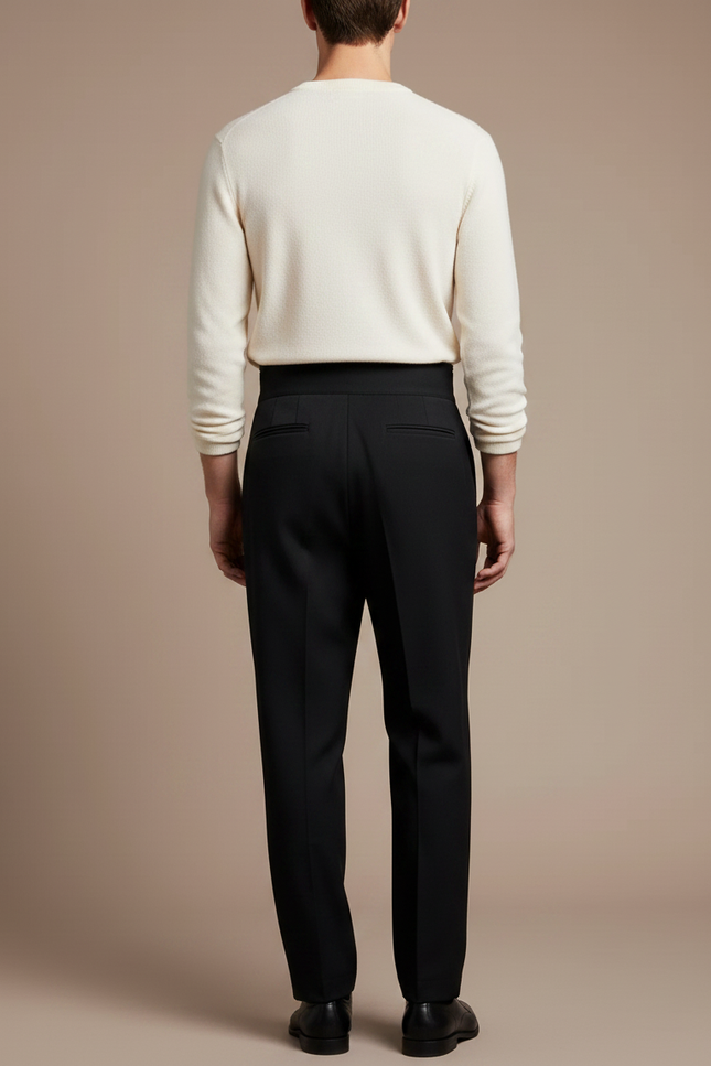 Pantalon À Pince Noir Droit Homme Élégant Taille Haute - Gabardine - vue 2