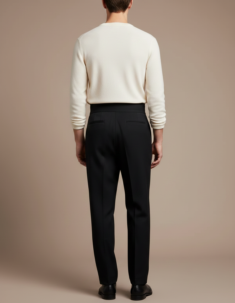 Pantalon À Pince Noir Droit Homme Élégant Taille Haute - Gabardine - vue 2