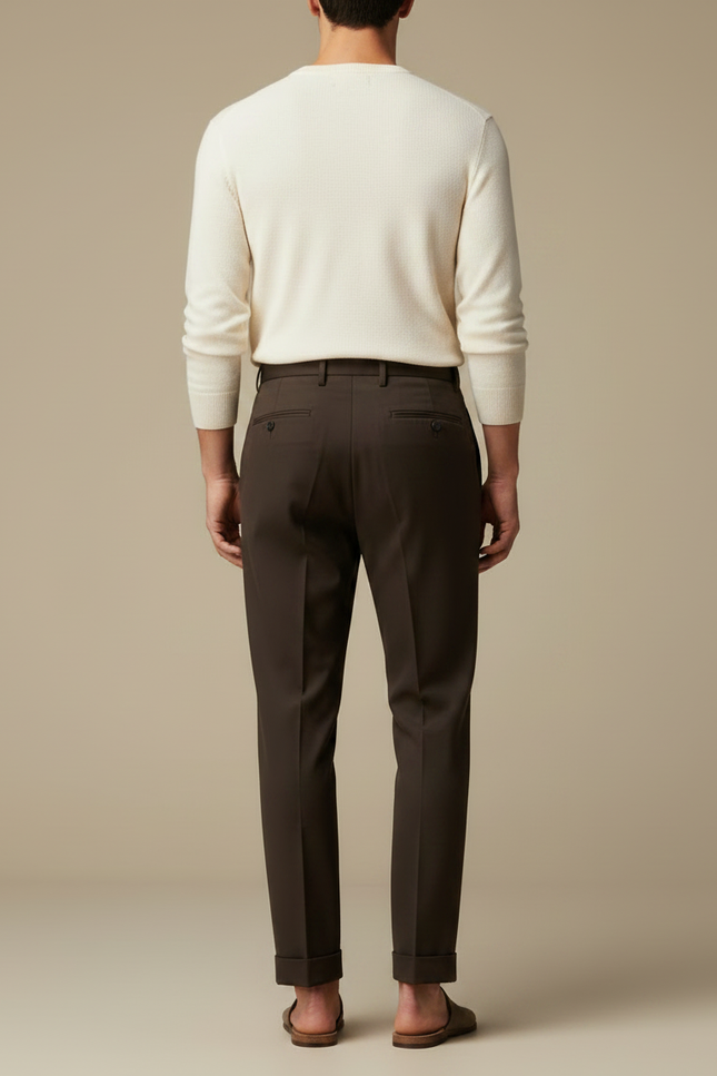 Pantalon À Pince Marron Foncé Plissé Décontracté Homme - Gabardine - vue 2