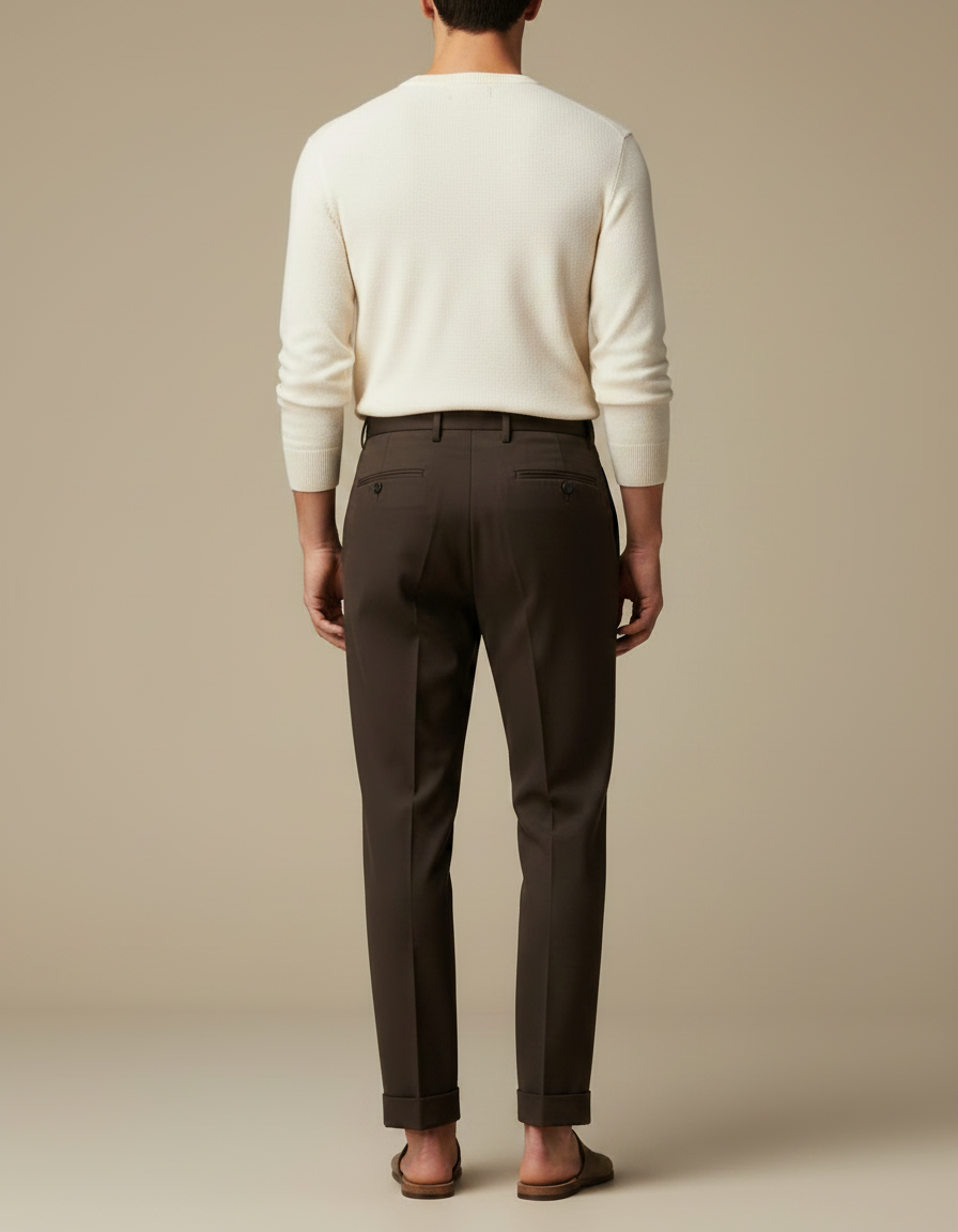 Pantalon À Pince Marron Foncé Plissé Décontracté Homme - Gabardine - vue 2