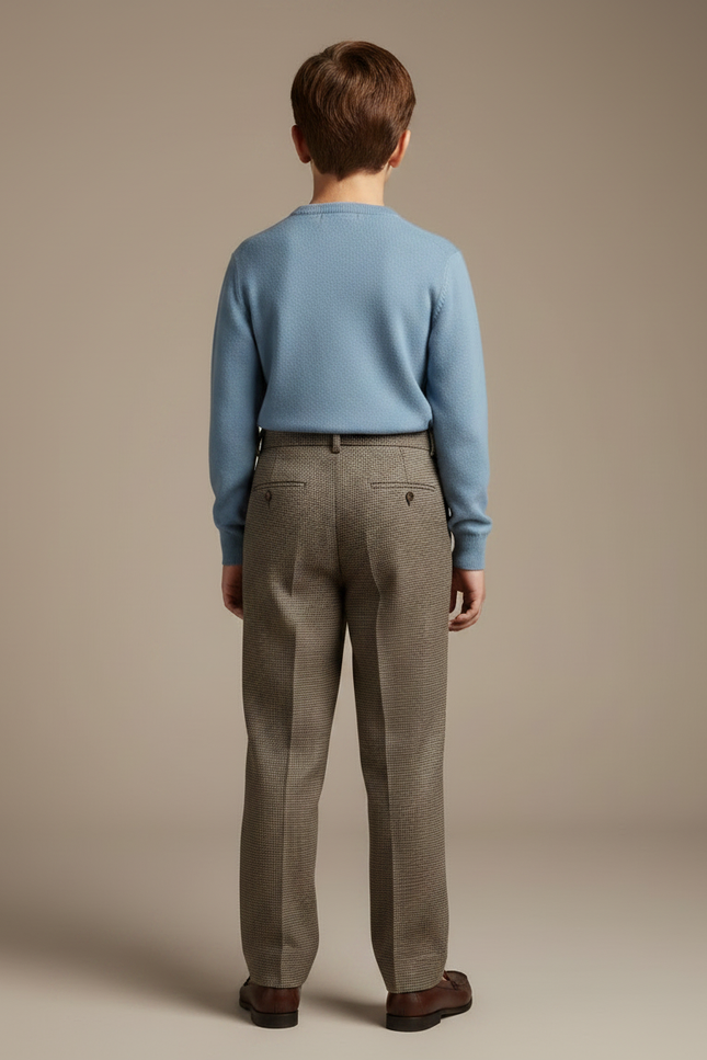 Pantalon À Pince Marron Carreaux Plissé Garçon Élégant - Tweed - vue 2