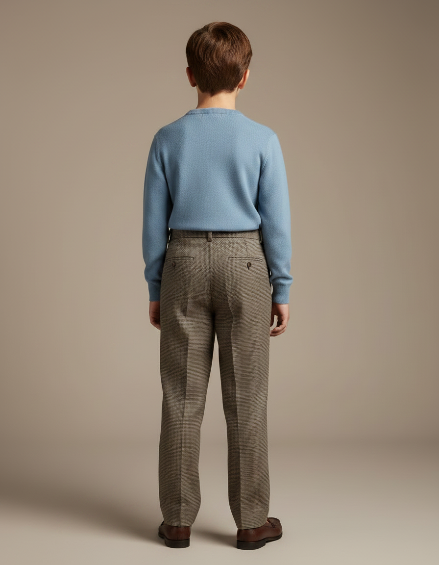Pantalon À Pince Marron Carreaux Plissé Garçon Élégant - Tweed - vue 2