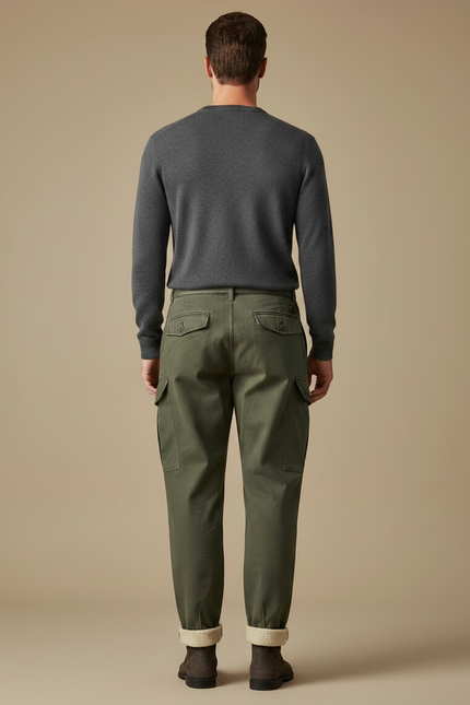 Pantalon À Pince Kaki Velours Décontracté Ample Homme - Toile - vue 2