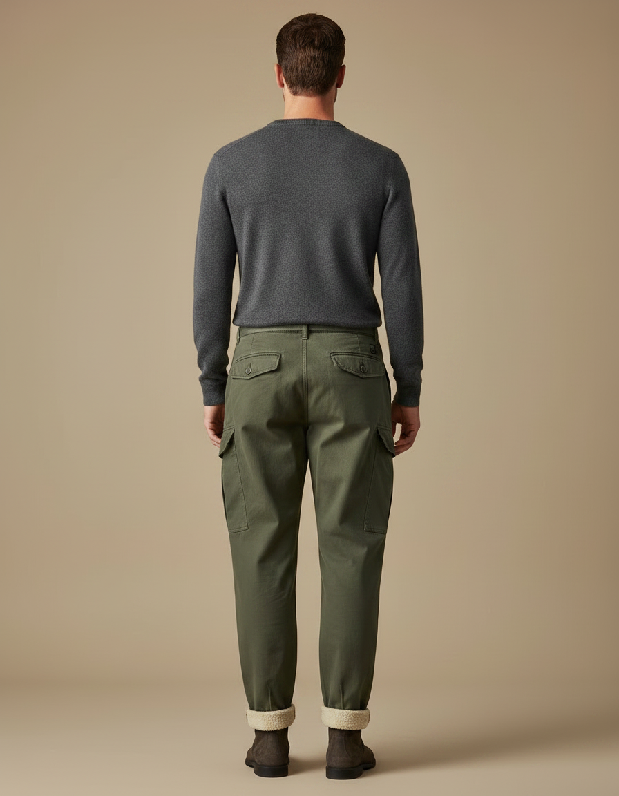 Pantalon À Pince Kaki Velours Décontracté Ample Homme - Toile - vue 2