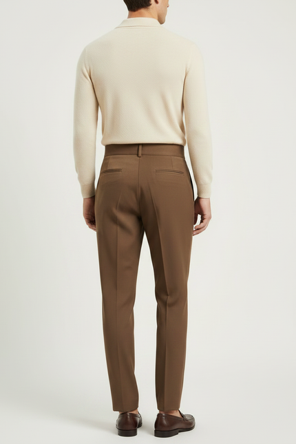 Pantalon À Pince Marron Plissé Laine Droit Élégant - vue 2