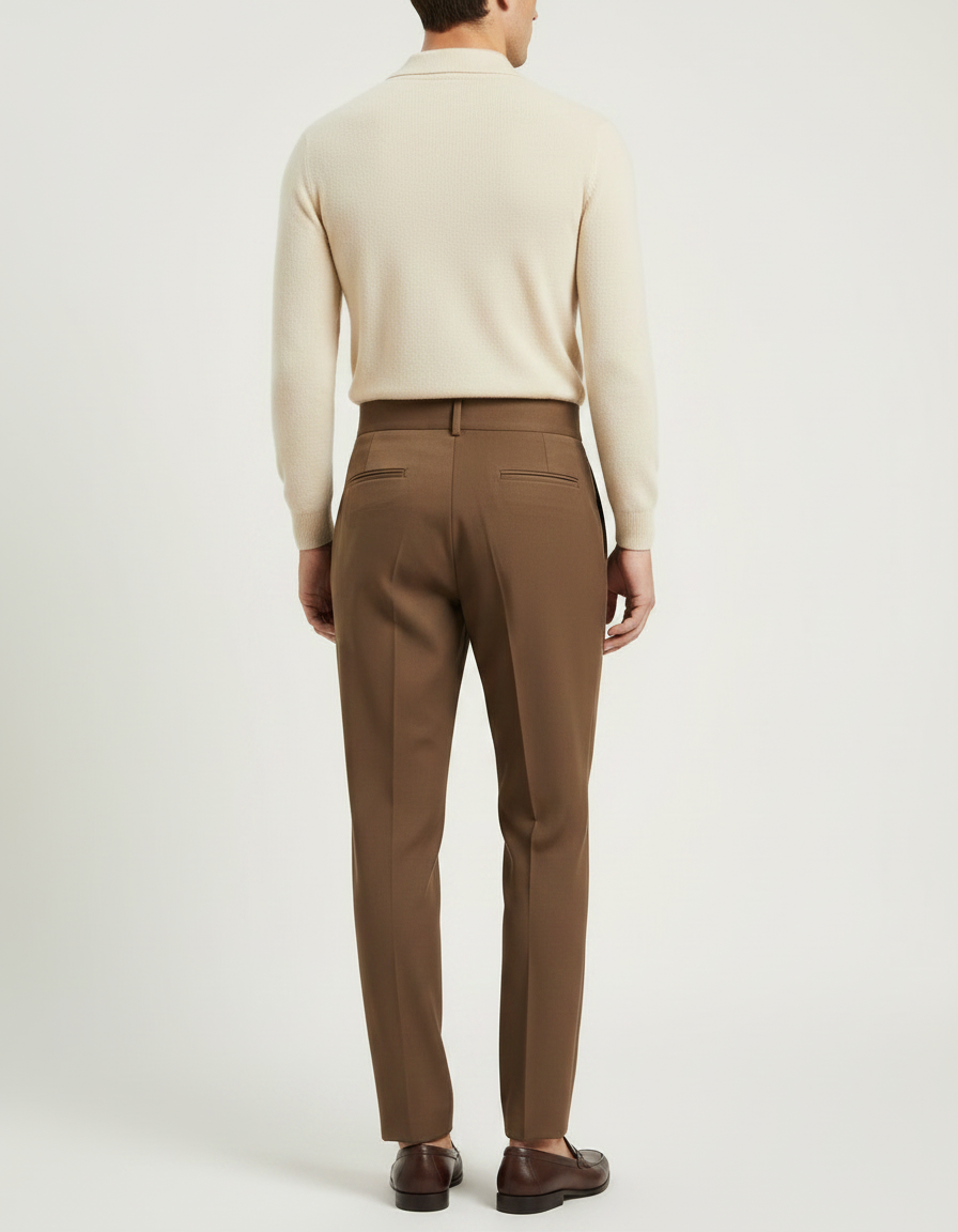 Pantalon À Pince Marron Plissé Laine Droit Élégant - vue 2