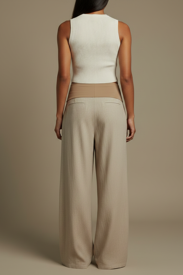 Pantalon À Pince Beige Ample Fluide Plissé Décontracté - Lin - vue 2