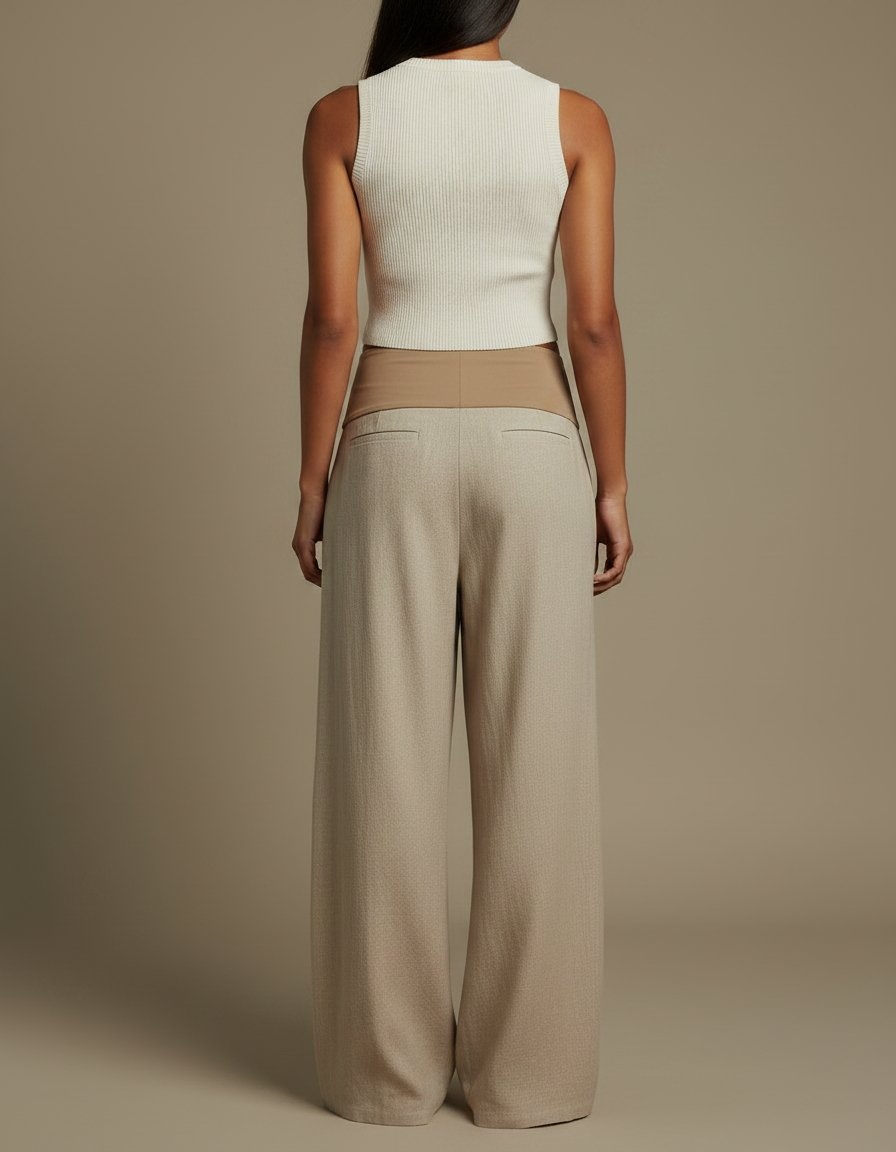 Pantalon À Pince Beige Ample Fluide Plissé Décontracté - Lin - vue 2