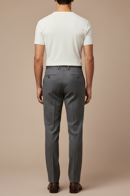 Pantalon À Pince Gris Foncé Plissé Droit Élégant Homme - Gabardine - vue 2