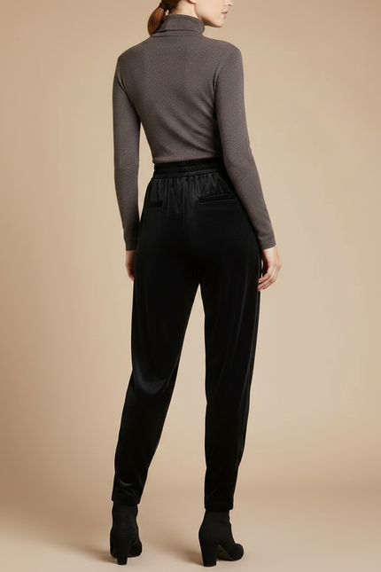 Pantalon À Pince Noir Velours Ample Décontracté Femme - vue 2