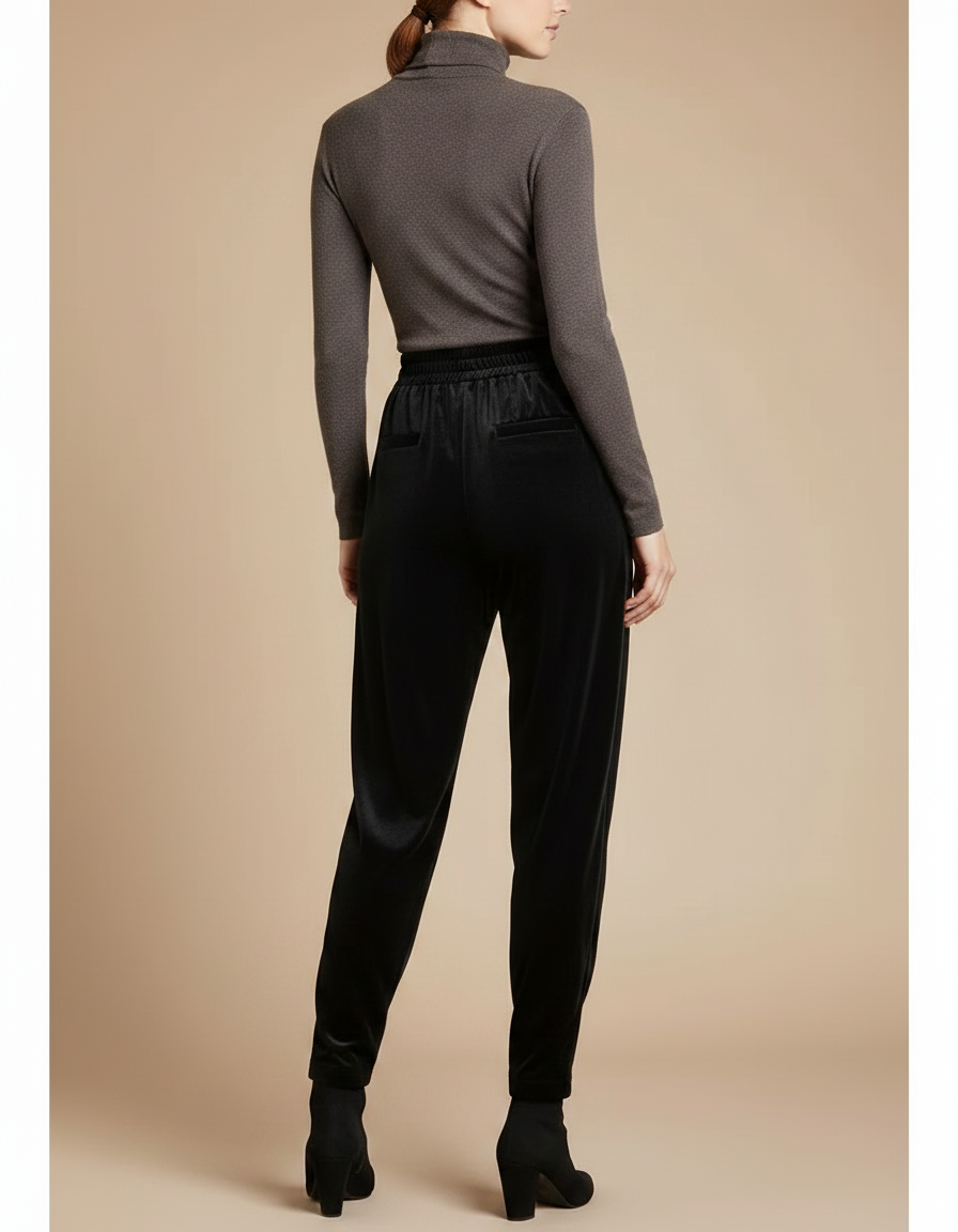 Pantalon À Pince Noir Velours Ample Décontracté Femme - vue 2