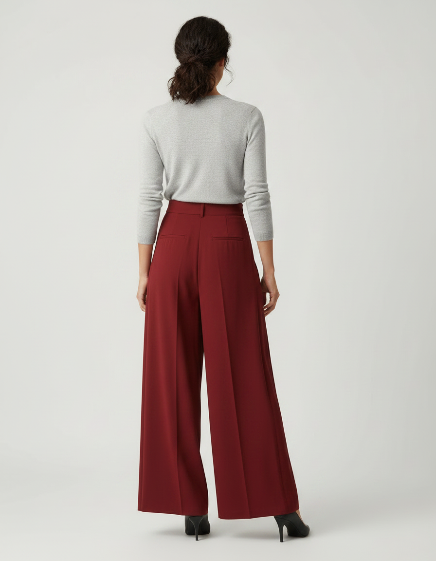 Pantalon À Pince Bordeaux Plissé Ample Taille Haute - Polyester - vue 2