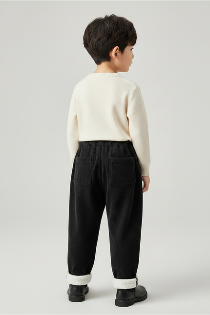 Pantalon À Pince Noir Côtelé Doublé Chaud Enfant - Cordé - vue 2