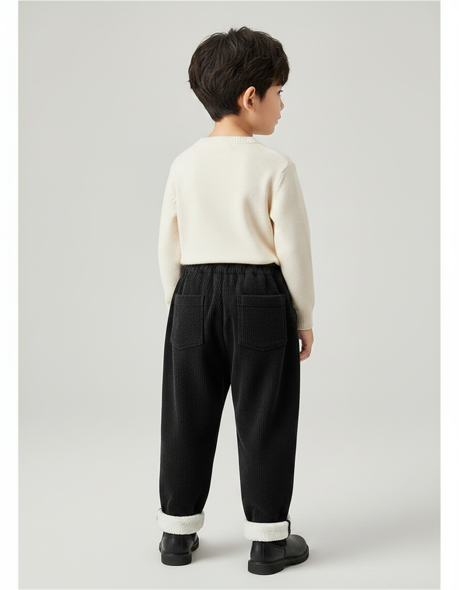 Pantalon À Pince Noir Côtelé Doublé Chaud Enfant - Cordé - vue 2