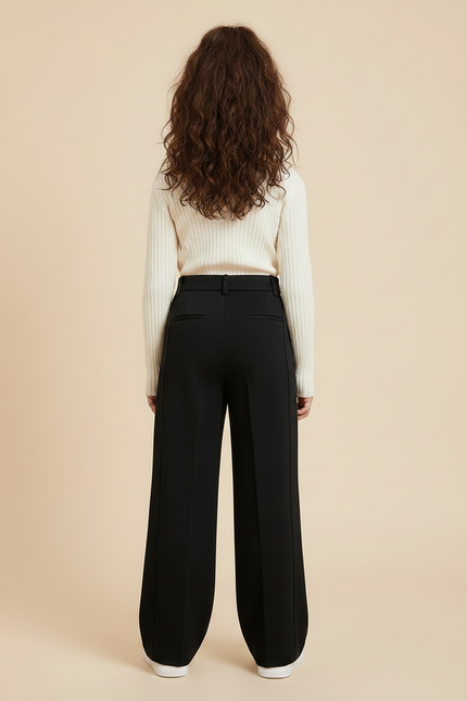 Pantalon À Pince Noir Ample Droit Fille - Gabardine - vue 2