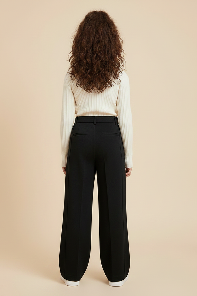 Pantalon À Pince Noir Ample Droit Fille - Gabardine - vue 2