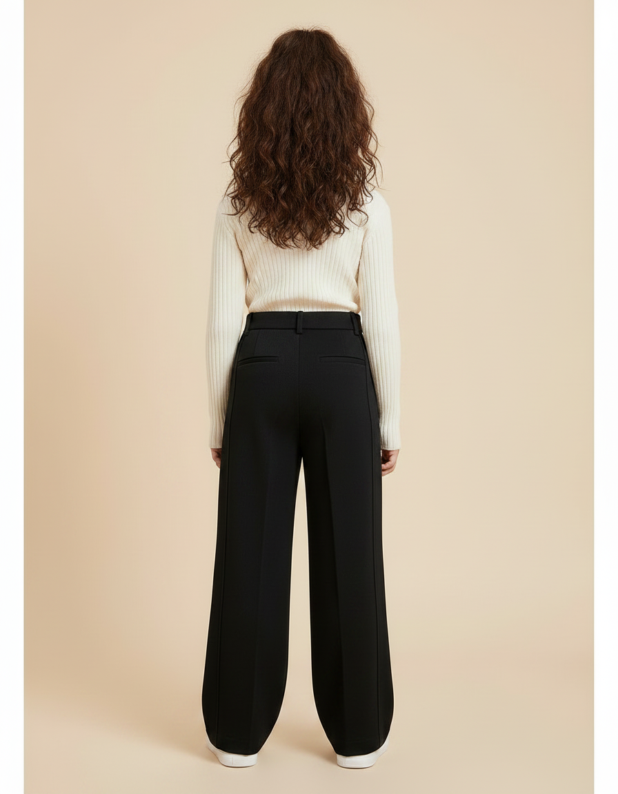 Pantalon À Pince Noir Ample Droit Fille - Gabardine - vue 2