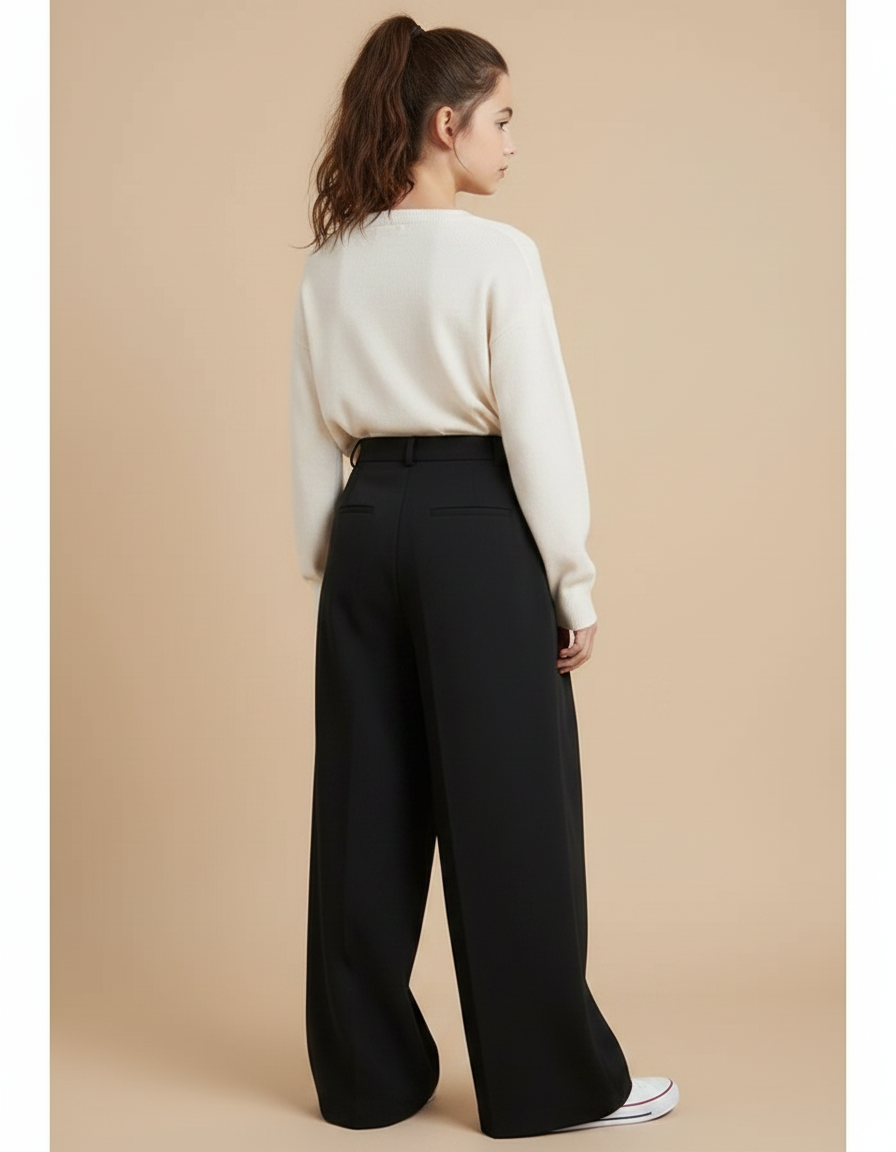 Pantalon À Pince Noir Ample Fluide Décontracté Fille - Polyester - vue 2