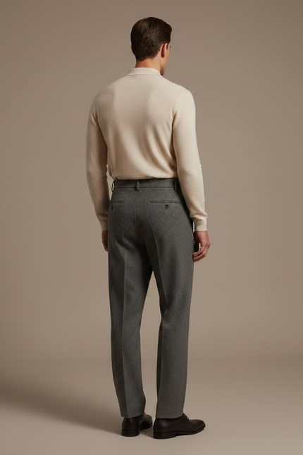 Pantalon À Pince Gris Laine Plissé Droit Homme - vue 2