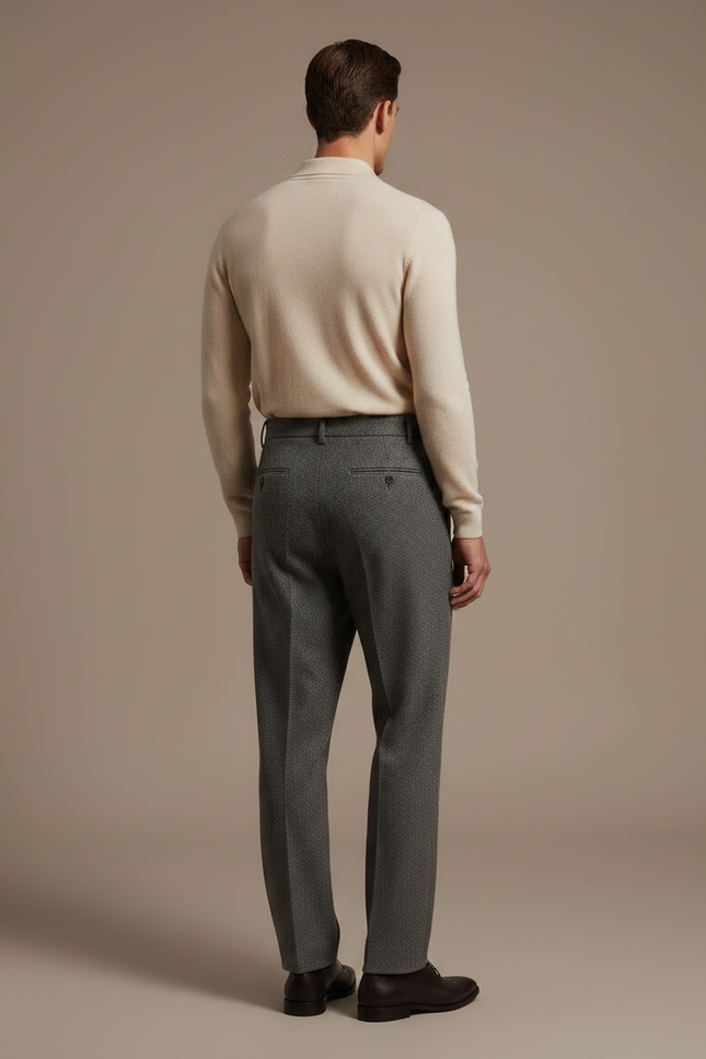 Pantalon À Pince Gris Laine Plissé Droit Homme - vue 2