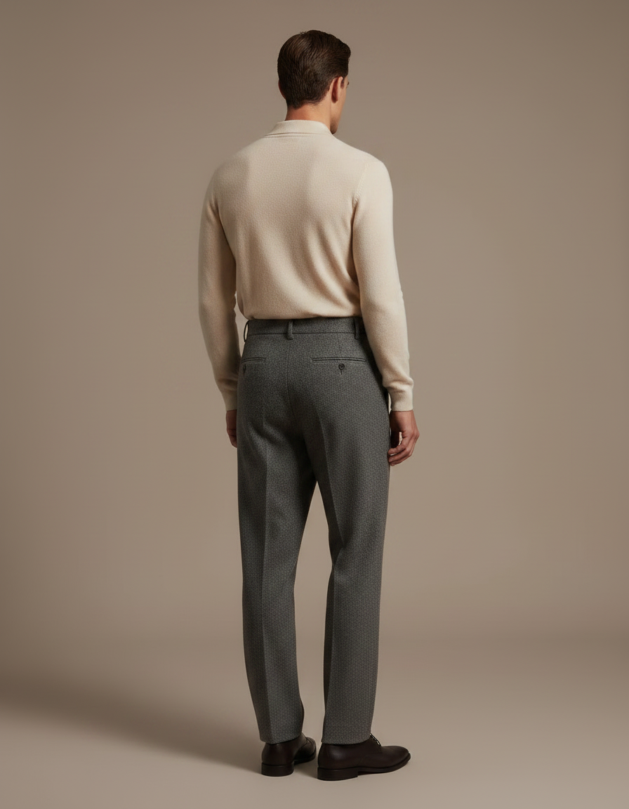 Pantalon À Pince Gris Laine Plissé Droit Homme - vue 2