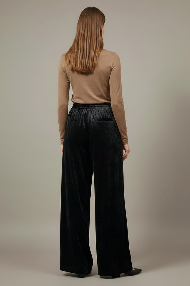 Pantalon À Pince Noir Velours Fluide Ample Femme - vue 2