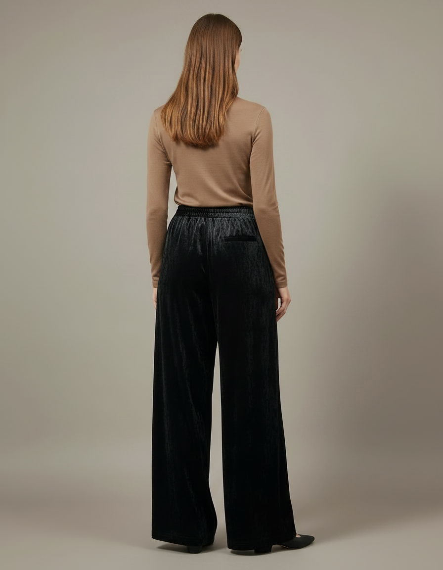 Pantalon À Pince Noir Velours Fluide Ample Femme - vue 2