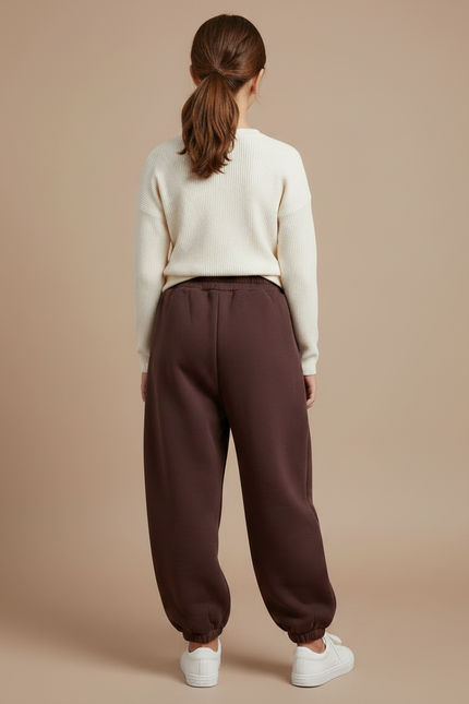 Pantalon À Pince Marron Molleton Ample Confortable Fille - vue 2