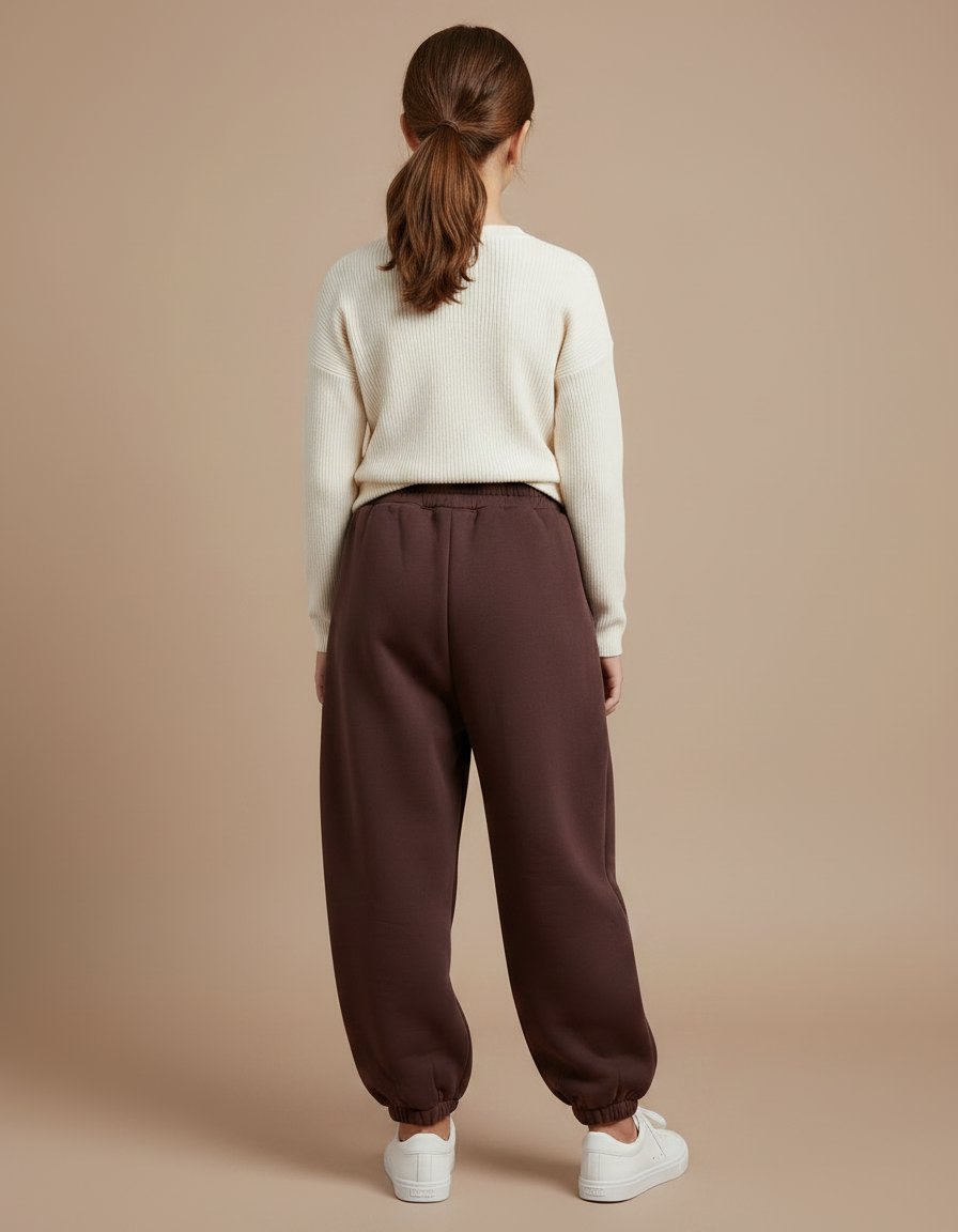 Pantalon À Pince Marron Molleton Ample Confortable Fille - vue 2