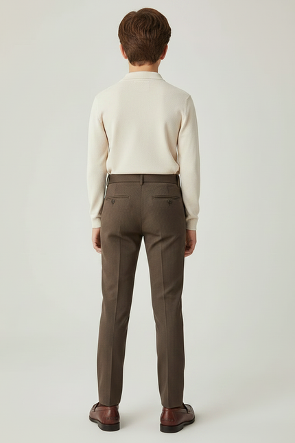 Pantalon À Pince Marron Slim Rayé Garçon Élégant - Gabardine - vue 2