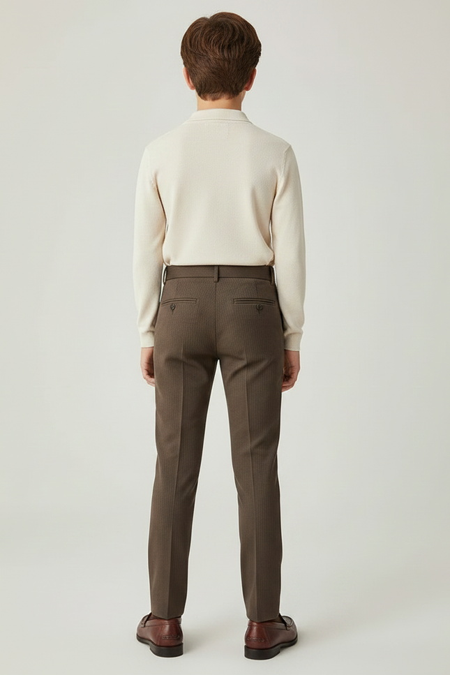 Pantalon À Pince Marron Slim Rayé Garçon Élégant - Gabardine - vue 2