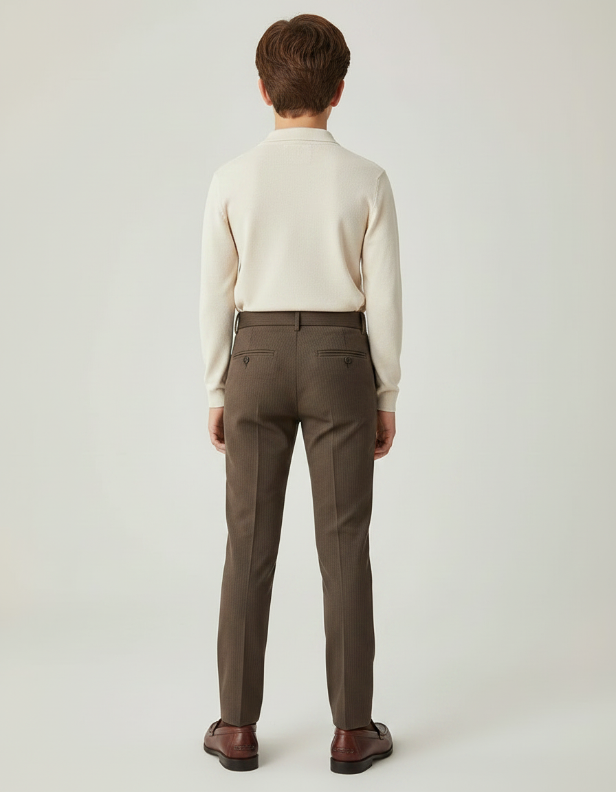 Pantalon À Pince Marron Slim Rayé Garçon Élégant - Gabardine - vue 2