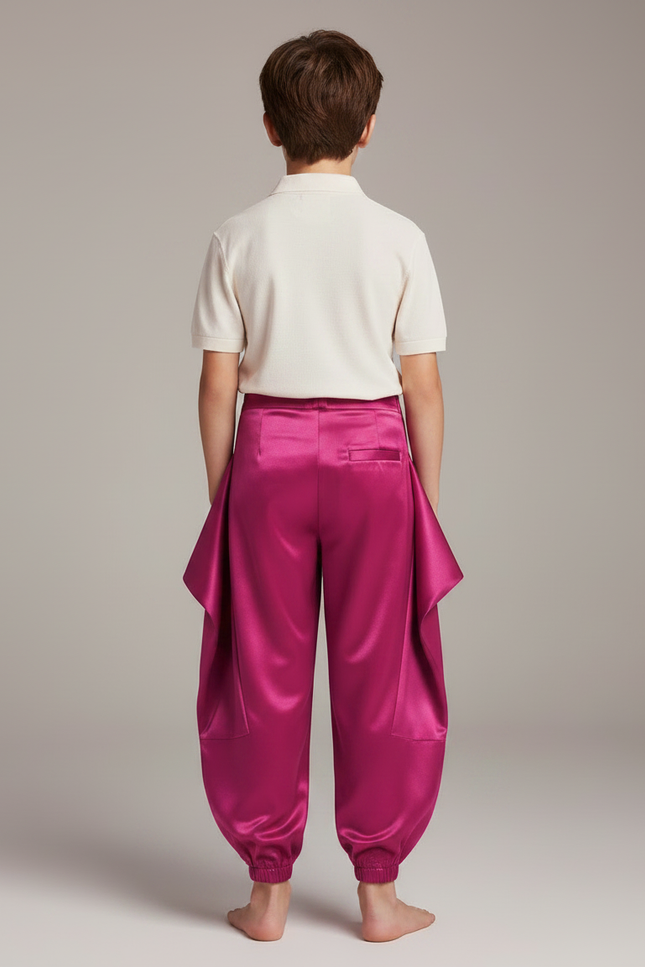 Pantalon À Pince Fuchsia Satiné Ample Enfant - Rose - vue 2