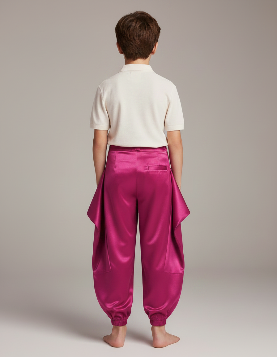 Pantalon À Pince Fuchsia Satiné Ample Enfant - Rose - vue 2